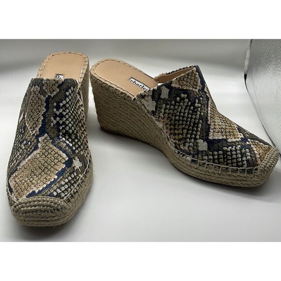 Charles David Gramercy Leather Snake Print Wedge Slides Sz 6 New W/O Tags R Box - Picture 2 of 10
